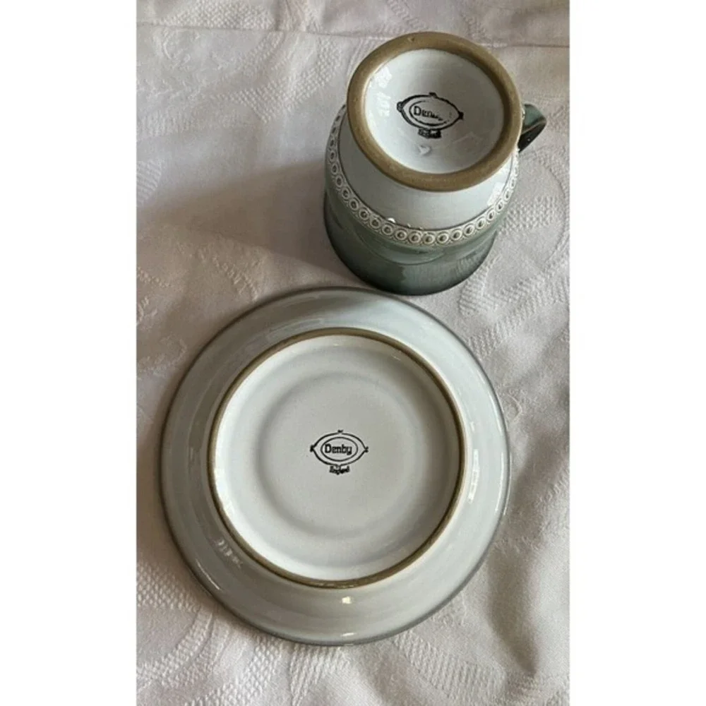 Blue‎ Denby Green Venice Footed Cup & Saucer EUC